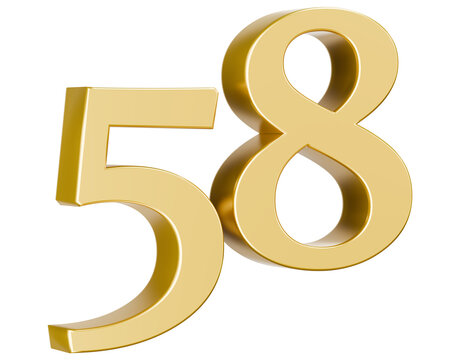 Polished gold 3D render of number 58
