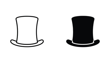 Classic top hat icon set in outline and solid black style for magic show or gentleman fashion branding elements © Asian