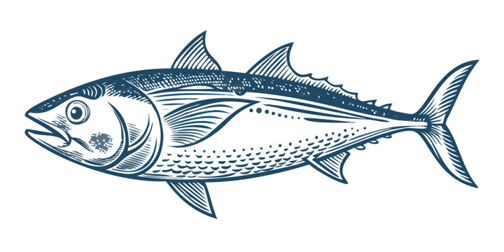 blue tuna fish illustration on black background
