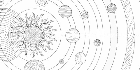 solar system diagram black and white illustration planets and sun © Usa