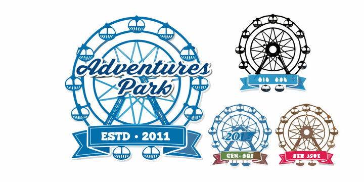 set of ferris wheel logos for amusement park