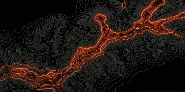 Fiery orange and red flames burn with intense heat against a dark black background creating a hot abstract art design with glowing smoke and light