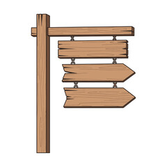 Fototapeta premium Wooden Signpost with Directional Arrows, Rustic Wood Signs Hanging on Chains, Isolated on White Background