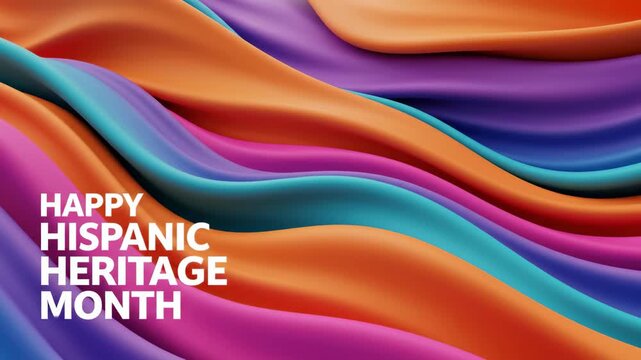 Happy Hispanic Heritage Month text with colorful abstract background waves