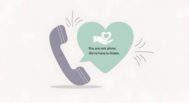 heartbroken person calling mental health support hotline with broken heart illustration concept