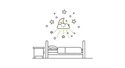 Naklejka premium A magical moonlit night with a cute sleeping child in a cozy bedroom