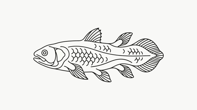 Coelacanth fish line art illustration on white background
