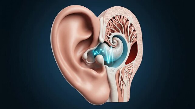 Ultra-Detailed 3D CGI Ear Cross Section Illustrating Anatomical Features And Inner Structures For Medical Educational Use