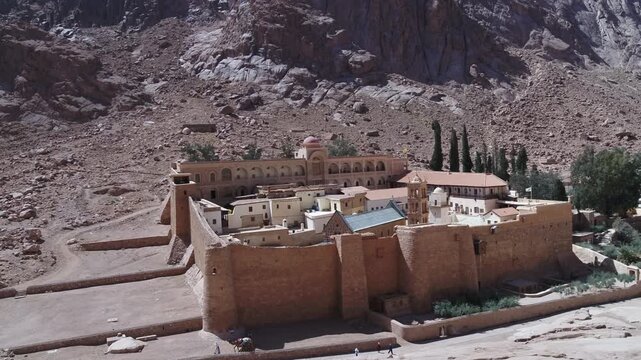 Saint Catherine's Monastery, Sinai, Egypt Ancient Orthodox Landmark Cinematic Orbit Shot with Drone