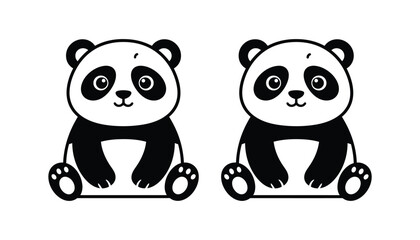 Cute panda bear character icons in sitting pose with outline and solid black styles for children design © David