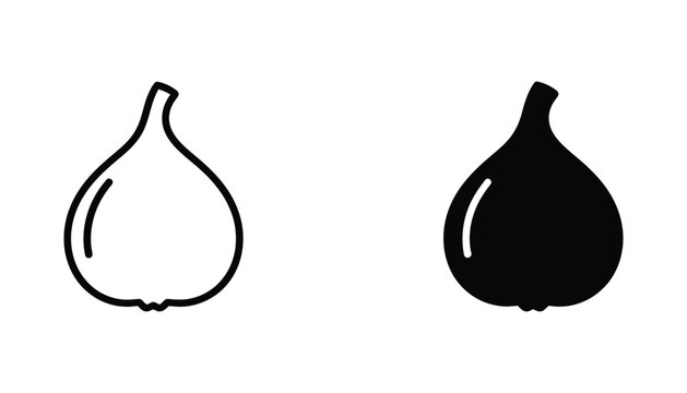 Simple fig fruit icon in outline and solid black silhouette styles for healthy food and diet design