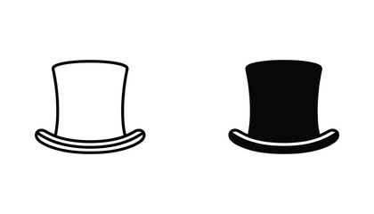 Top hat silhouette icons in outline and solid black style for magic stage performance and formal fashion branding © David