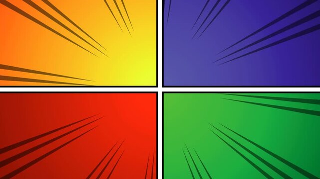 Looping animation, anime comic panel scenes, pop art. Anime motion backgrounds.