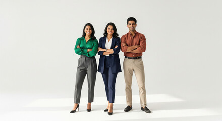 Fototapeta premium A confident group of business professionals standing together on a clean background