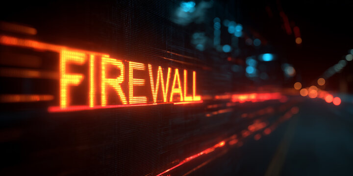 glowing amber firewall protecting a digital city from red malicious cyber attacks