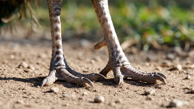 Close Up of Peacock Legs and Head Foraging on Ground