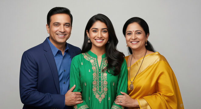 Happy Indian Family Portrait Smiling Together Joyfully