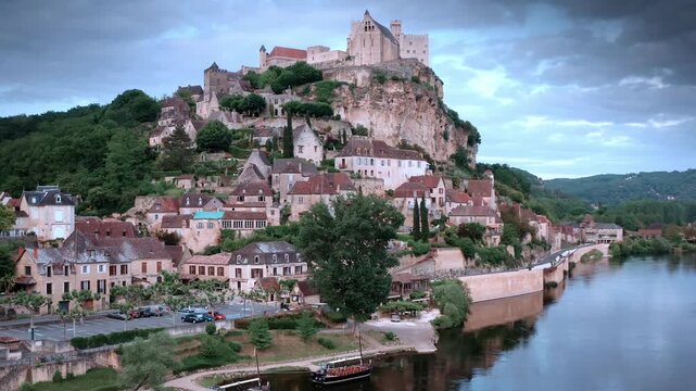 Chateau de Beynac River Reflection Drone Shot