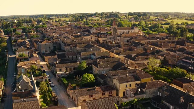 Monpazier Village Aerial View at Golden Hour