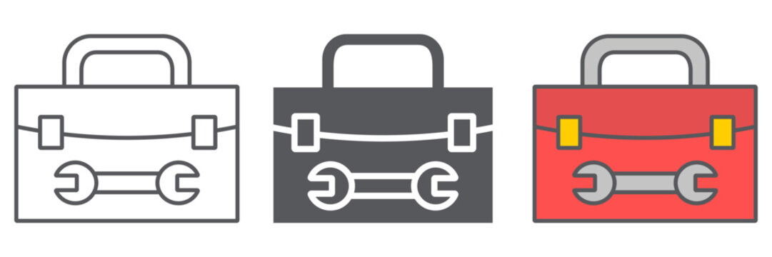 Tool box line icon, repair and maintenance, tool kit sign, vector graphics, a linear pattern on a white background.