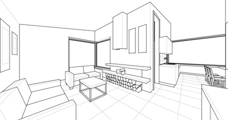 Naklejka premium residential interior living room 3d illustration