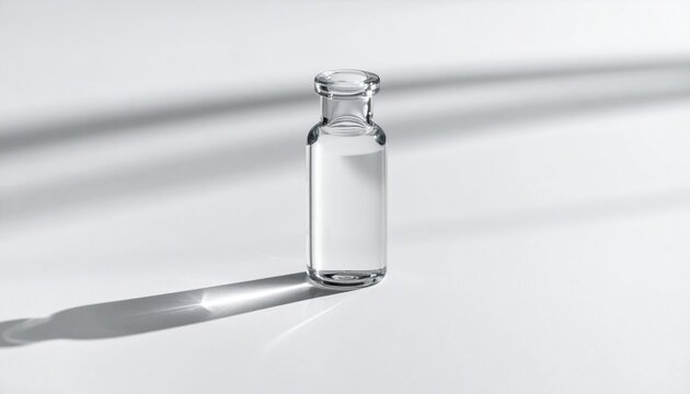 minimalist glass bottle with clear liquid isolated on white background soft lighting