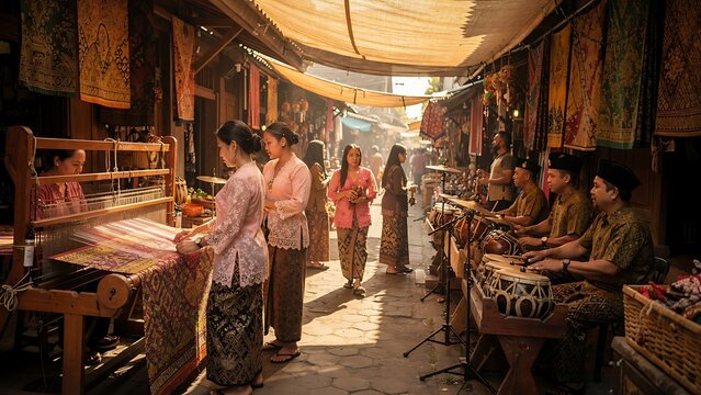 Traditional Indonesian Cultural Market Scene