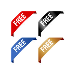 Fototapeta na wymiar Free corner ribbon stickers set, red, black, blue, gold - vector illustration