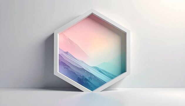 pastel gradient hexagon frame on white background minimal design trend