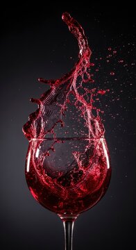 Red wine splashing in glass.