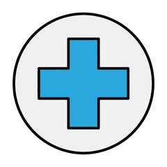 Fototapeta premium Blue medical cross symbol in circle on white background