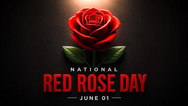 National red rose day june 01 with dramatic red rose and dark background