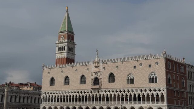 Slow Pan Across Doge s Palace and Clock Tower in Venice