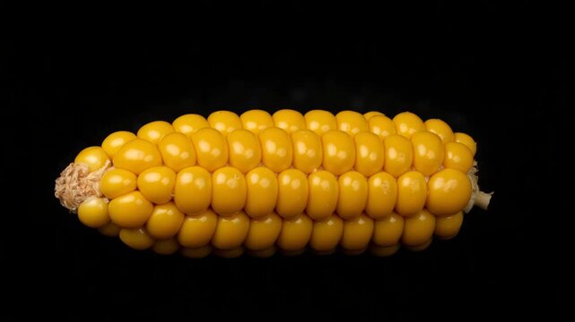 A single corn kernel in focus against a black background.