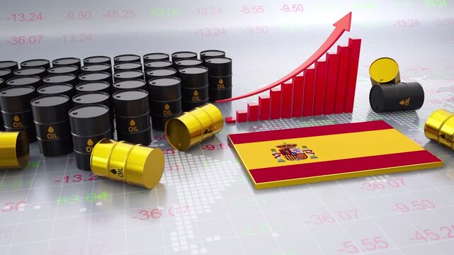 Spain Oil Price Increase Concept With Bar Chart and Oil Barrels