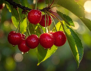 Obraz premium red cherry on a branch