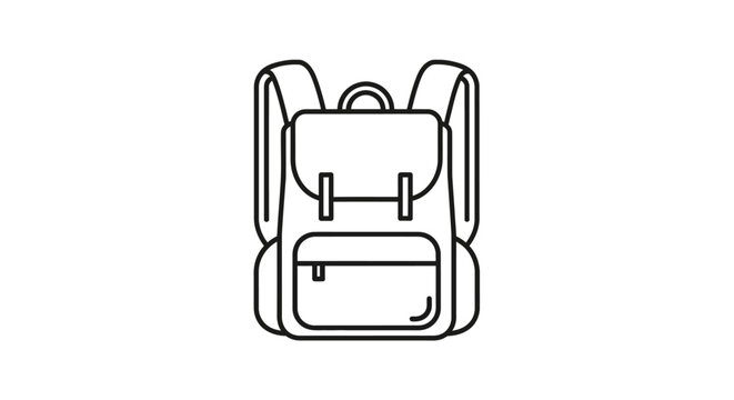 Outline backpack icon vector illustration. Rucksack for travel, school, hiking, or adventure. Simple linear graphic symbol.