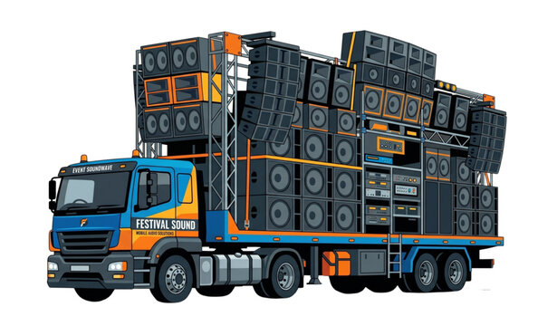 Mobile audio solutions truck with stacked speakers for events