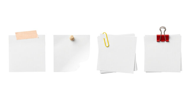 Textures of various square white memo paper pieces