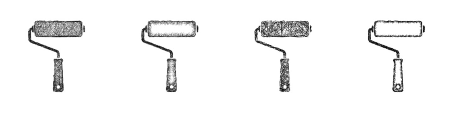 Sketch paint roller icon design set