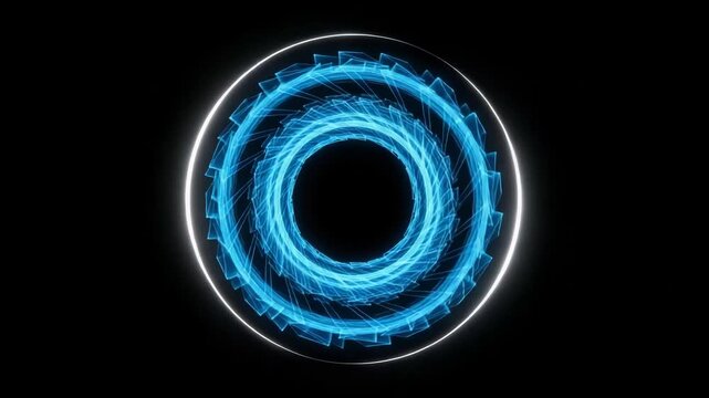 Abstract blue glowing concentric rings and energy vortex