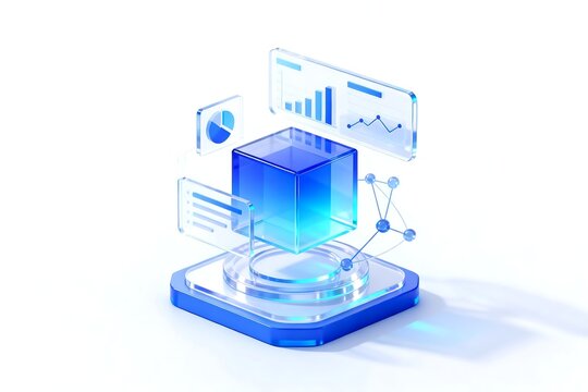 3D Glass Style Big Data Analysis Technology Concept Scene
