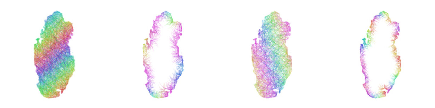 Rainbow color sketch Qatar map design set