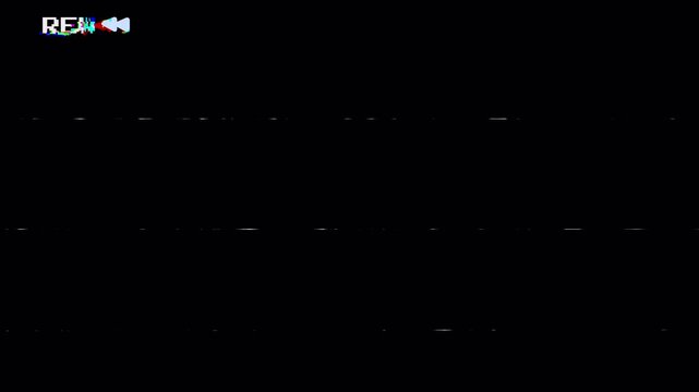 VHS Video Tape Rewind Screen with REW Symbol and Analog TV Static on Black Background 4k video