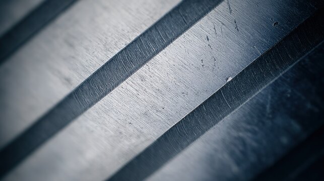 Repeated friction textures on polished metal creating glossy streaks under side lighting, industrial micro visual