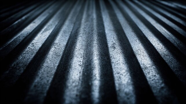 Polished metal surface with repeated friction patterns creating glossy stripes, industrial aesthetic, side lighting close-up