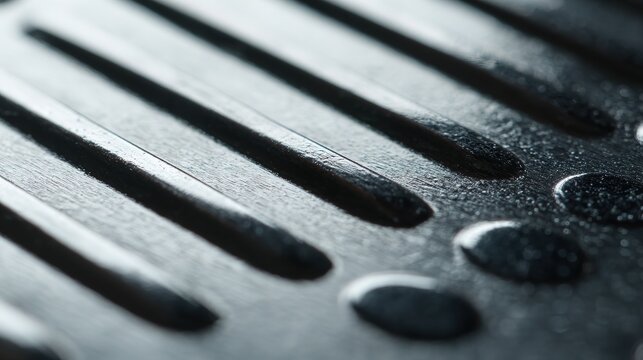 Repeated friction textures on polished metal creating glossy streaks under side lighting, industrial micro visual