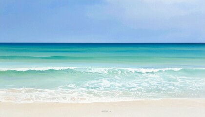 Fototapeta premium tranquil turquoise ocean waves lapping pristine white sand beach minimalist seascape
