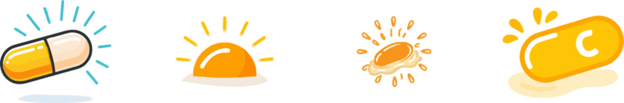 A vibrant orange vitamin C capsule bursts against a soft beige skin texture in this clean, minimalist illustration, showcasing bold solid colors and smooth lines on a pure white background