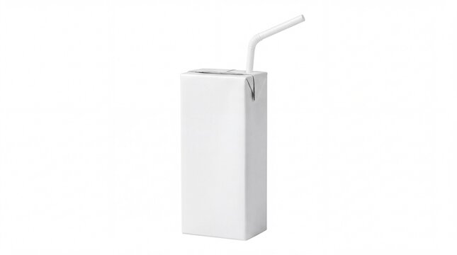 Blank white juice carton with a drinking straw on white background